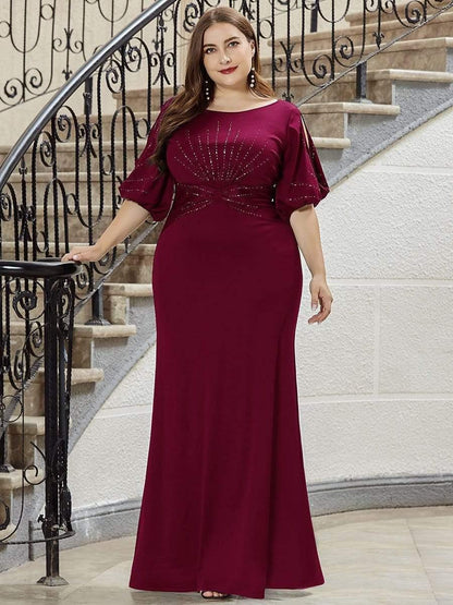 pretty VICOTIRE|Simple Plus Size Bodycon Maxi Mermaid Wedding Guest Dress