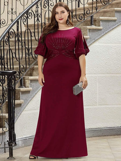 pretty VICOTIRE|Simple Plus Size Bodycon Maxi Mermaid Wedding Guest Dress