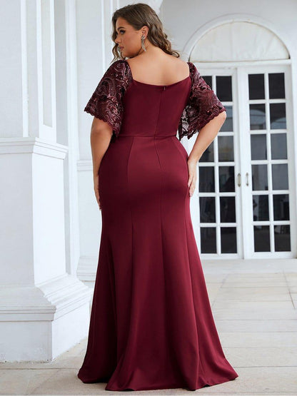 pretty SLOANE|Elegant Plus Size V Neck Fishtail Evening Dress for Women