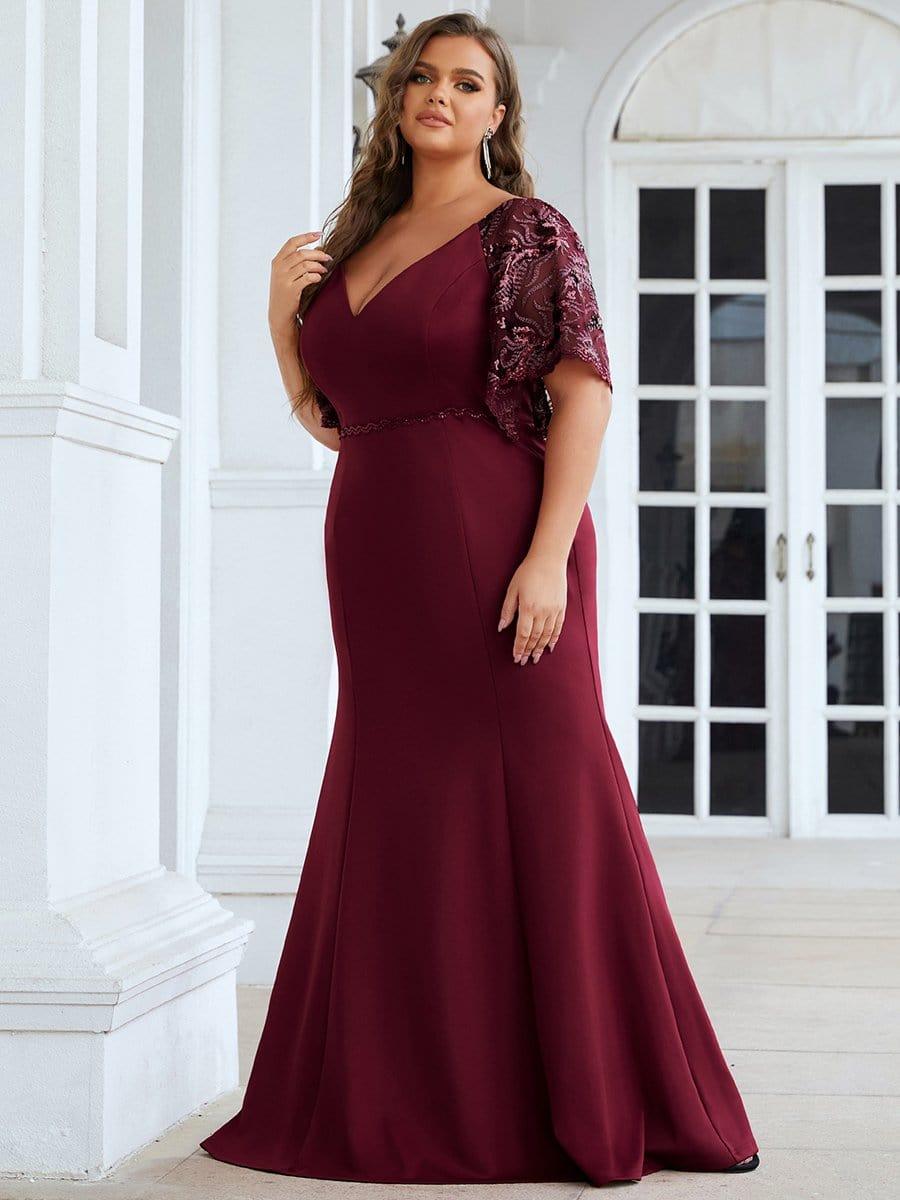 pretty SLOANE|Elegant Plus Size V Neck Fishtail Evening Dress for Women