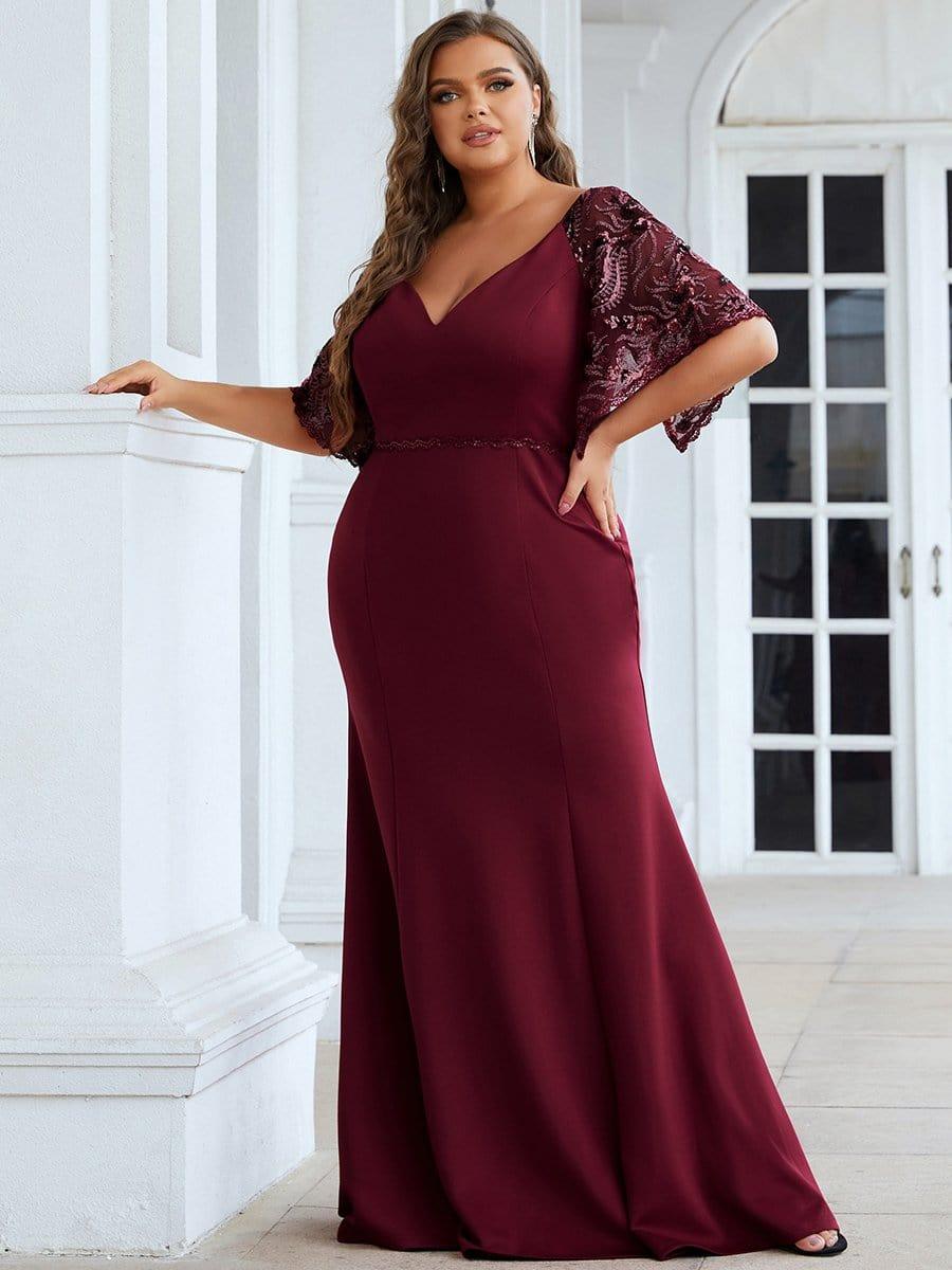 pretty SLOANE|Elegant Plus Size V Neck Fishtail Evening Dress for Women