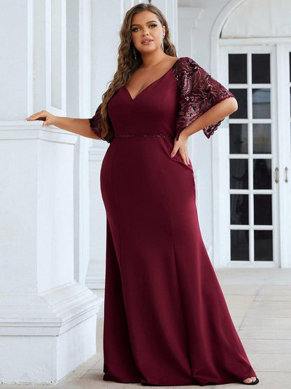 pretty SLOANE|Elegant Plus Size V Neck Fishtail Evening Dress for Women