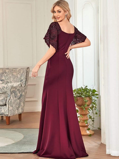 ever SLOANE|Sexy V Neck Maxi Bodycon Evening Dress with Flare Sleeves