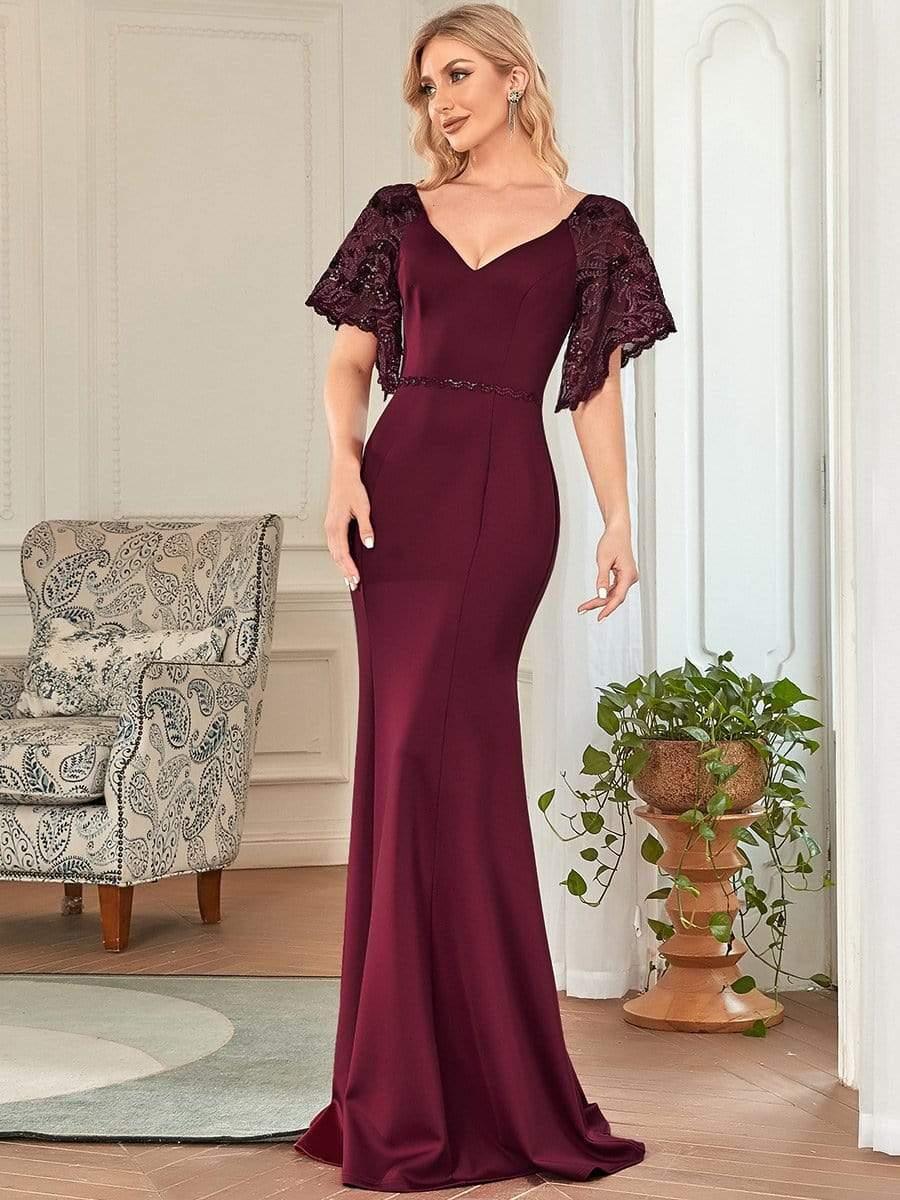 ever SLOANE|Sexy V Neck Maxi Bodycon Mother of the Bride Dress