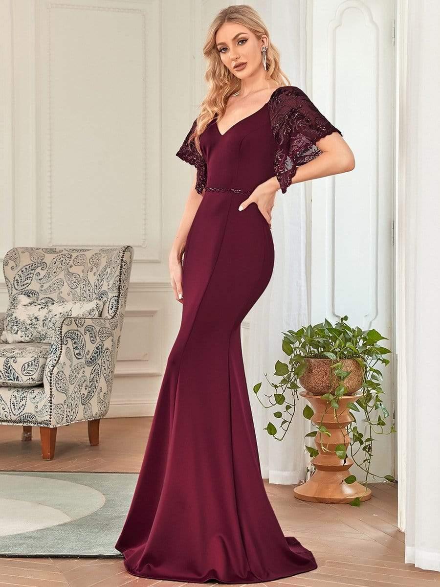ever SLOANE|Sexy V Neck Maxi Bodycon Mother of the Bride Dress