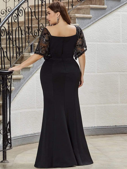 pretty SLOANE|Elegant Plus Size V Neck Fishtail Evening Dress for Women