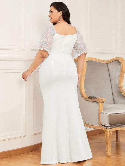 pretty SLOANE|Elegant Plus Size V Neck Fishtail Evening Dress for Women