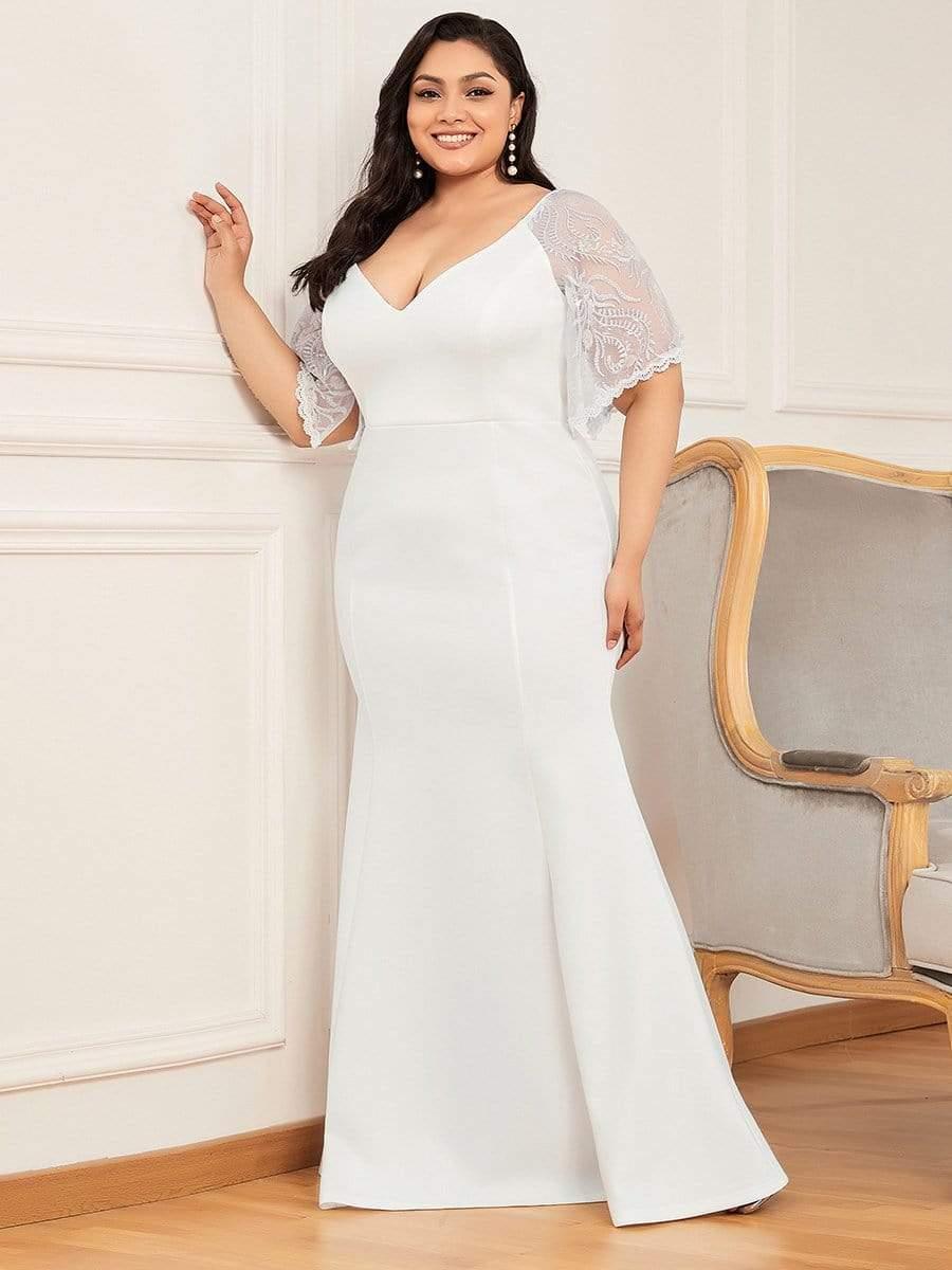 pretty SLOANE|Elegant Plus Size V Neck Fishtail Evening Dress for Women