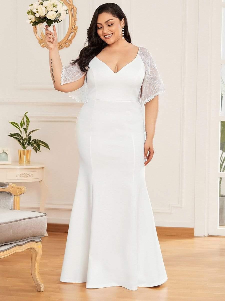 pretty SLOANE|Elegant Plus Size V Neck Fishtail Evening Dress for Women