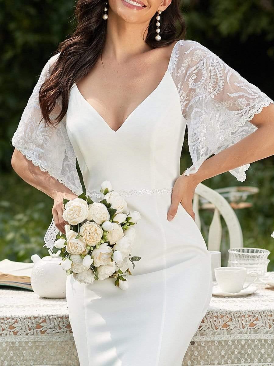 ever SLOANE|Sexy V Neck Maxi Bodycon Evening Dress with Flare Sleeves