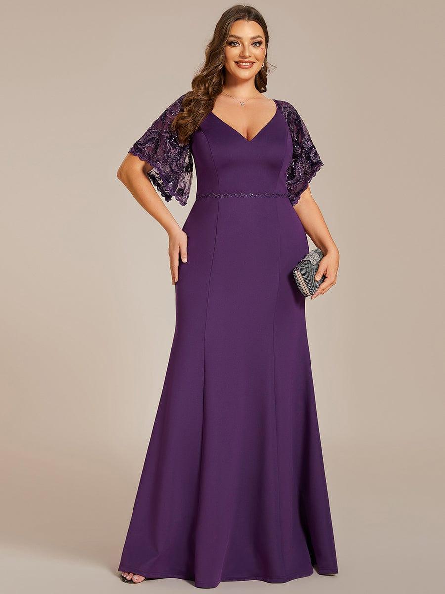pretty SLOANE|Elegant Plus Size V Neck Fishtail Evening Dress for Women