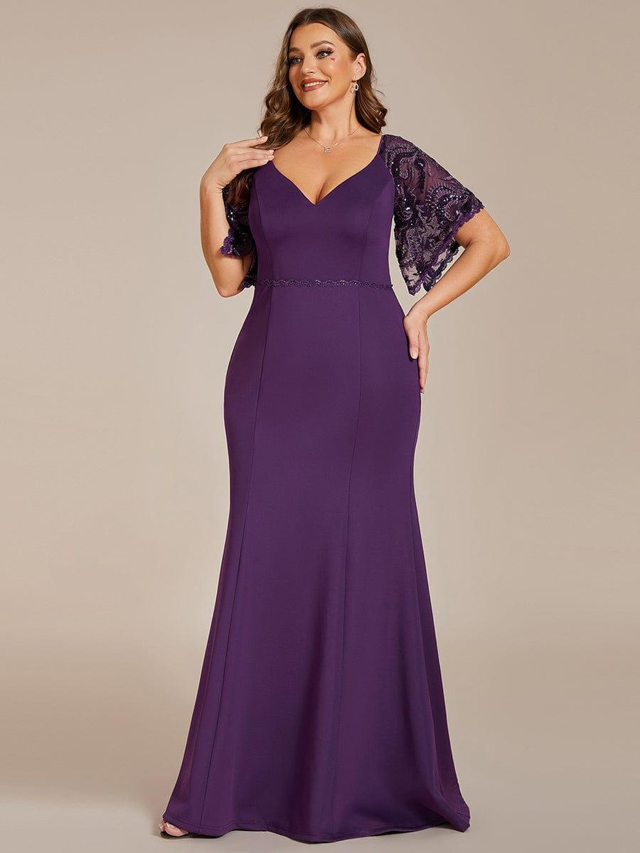 pretty SLOANE|Elegant Plus Size V Neck Fishtail Evening Dress for Women