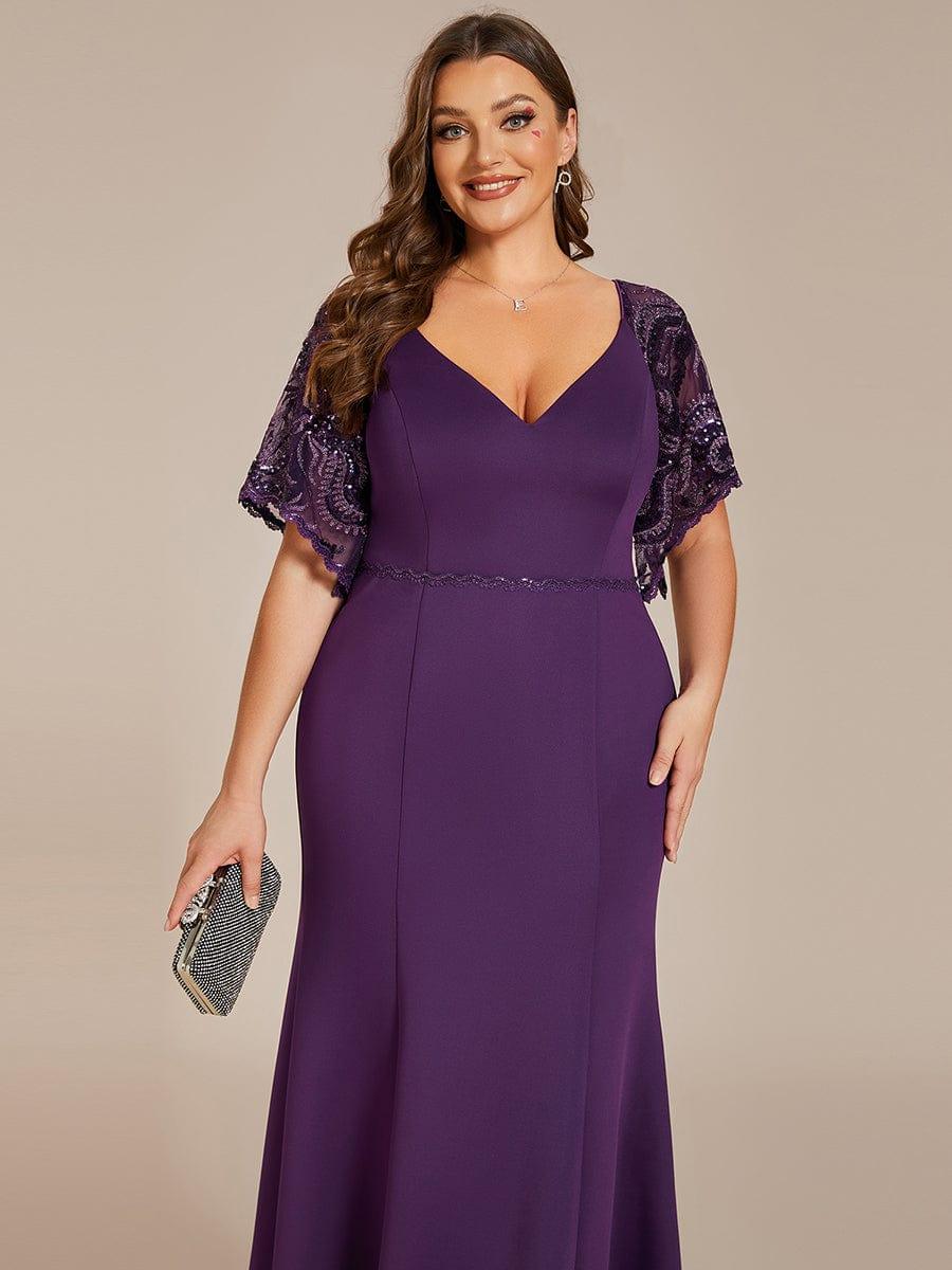 pretty SLOANE|Elegant Plus Size V Neck Fishtail Evening Dress for Women