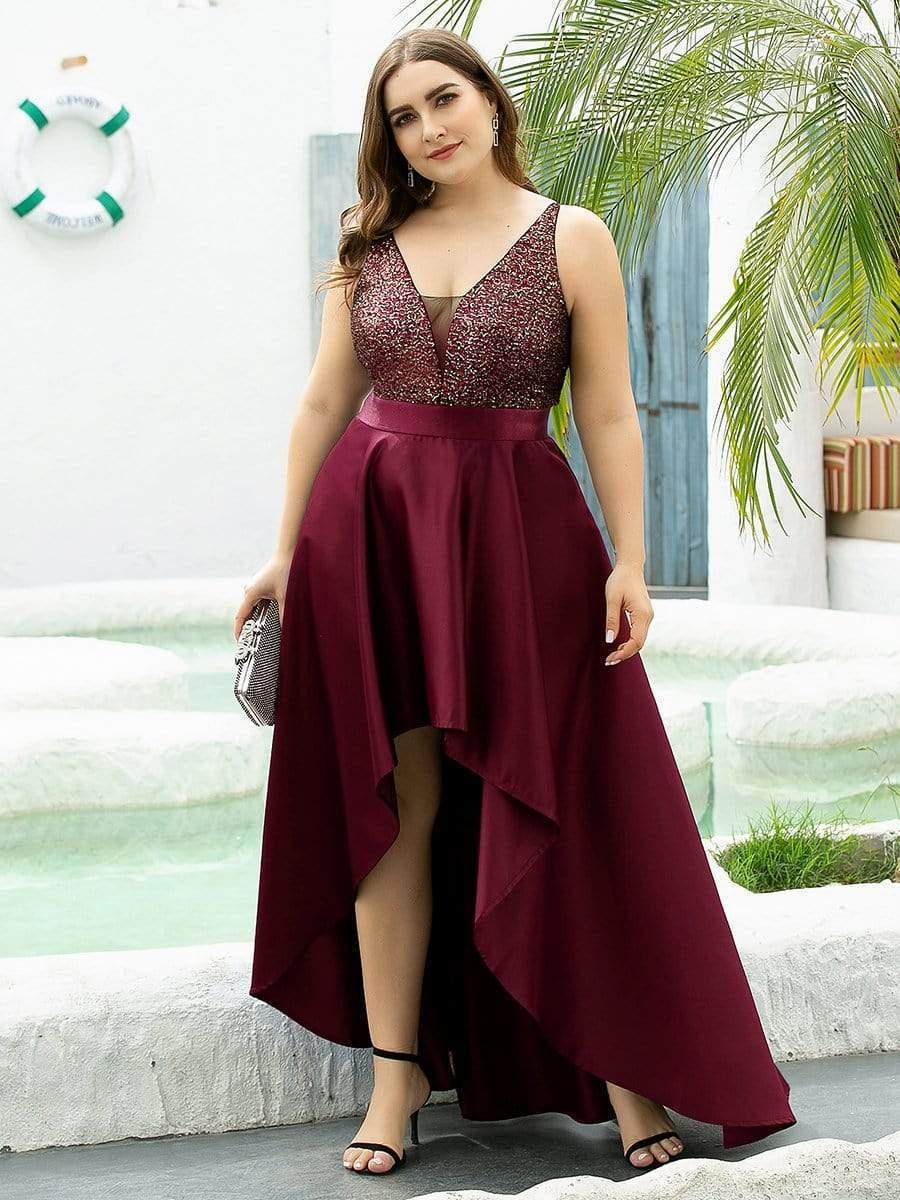 pretty ALYNA|High Low Sleeveless Plus Size Dresses With Sequin for Evening