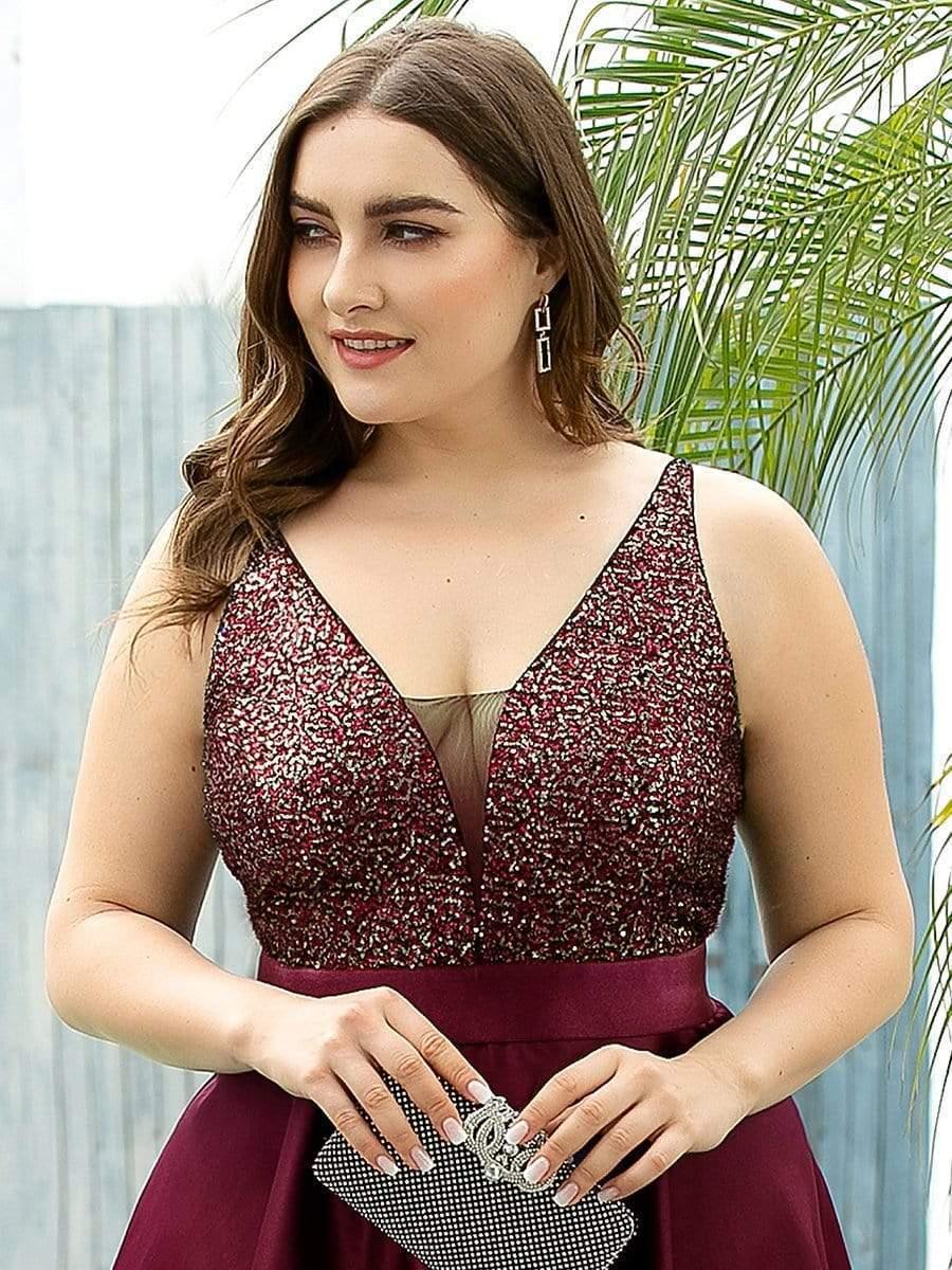 pretty ALYNA|High Low Sleeveless Plus Size Dresses With Sequin for Evening