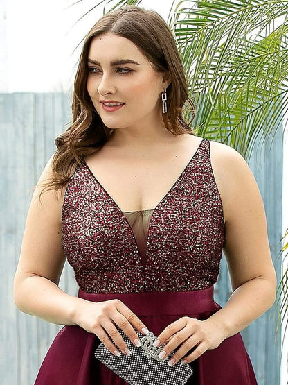 pretty ALYNA|High Low Sleeveless Plus Size Dresses With Sequin for Evening