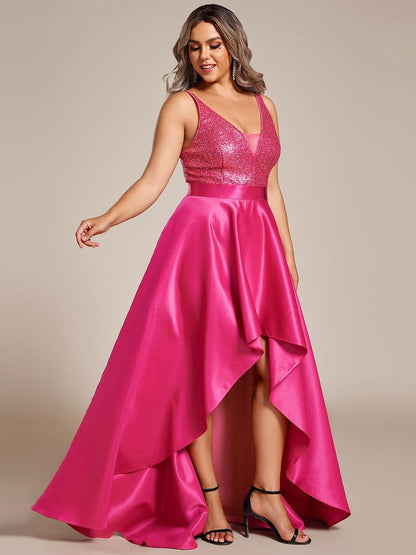 pretty ALYNA|High Low Sleeveless Plus Size Dresses With Sequin for Evening