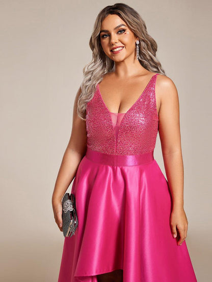 pretty ALYNA|High Low Sleeveless Plus Size Dresses With Sequin for Evening