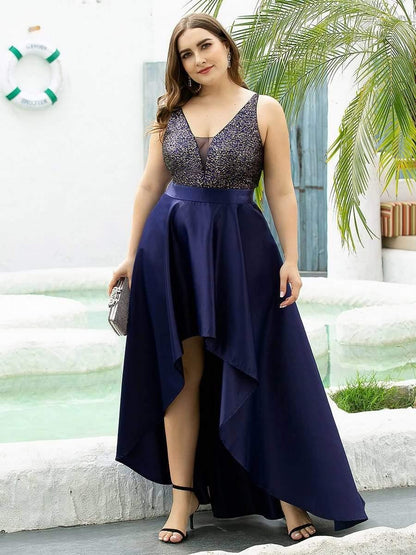 pretty ALYNA|High Low Sleeveless Plus Size Dresses With Sequin for Evening