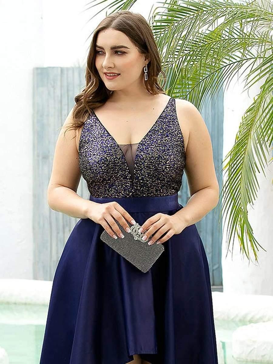 pretty ALYNA|High Low Sleeveless Plus Size Dresses With Sequin for Evening