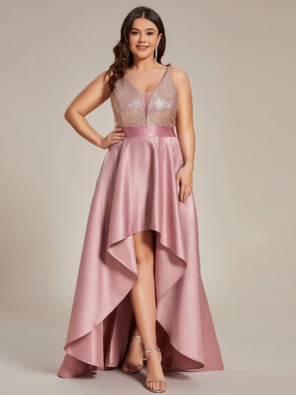 pretty ALYNA|High Low Sleeveless Plus Size Dresses With Sequin for Evening