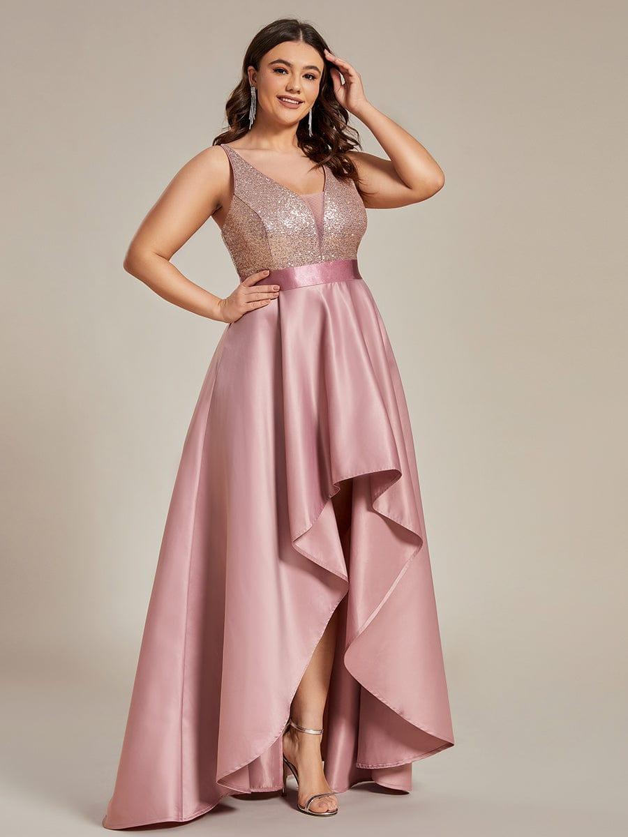 pretty ALYNA|High Low Sleeveless Plus Size Dresses With Sequin for Evening