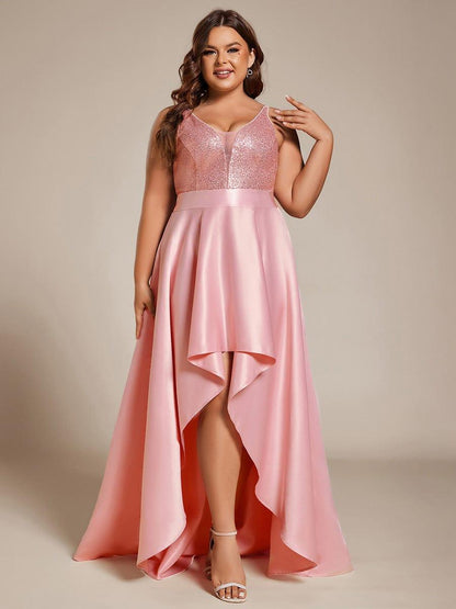 pretty ALYNA|High Low Sleeveless Plus Size Dresses With Sequin for Evening