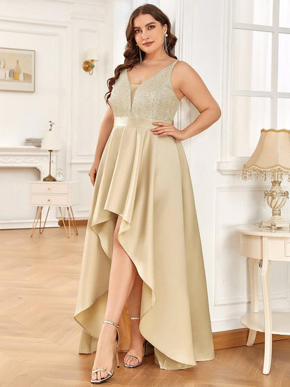pretty ALYNA|High Low Sleeveless Plus Size Dresses With Sequin for Evening