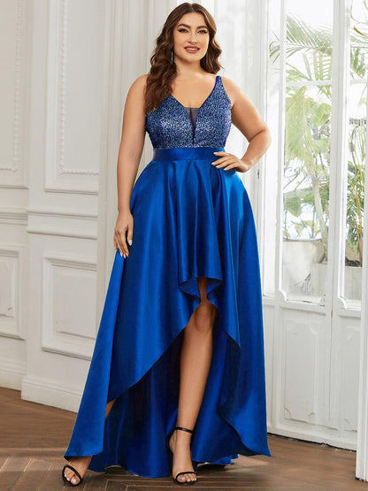 pretty ALYNA|High Low Sleeveless Plus Size Dresses With Sequin for Evening