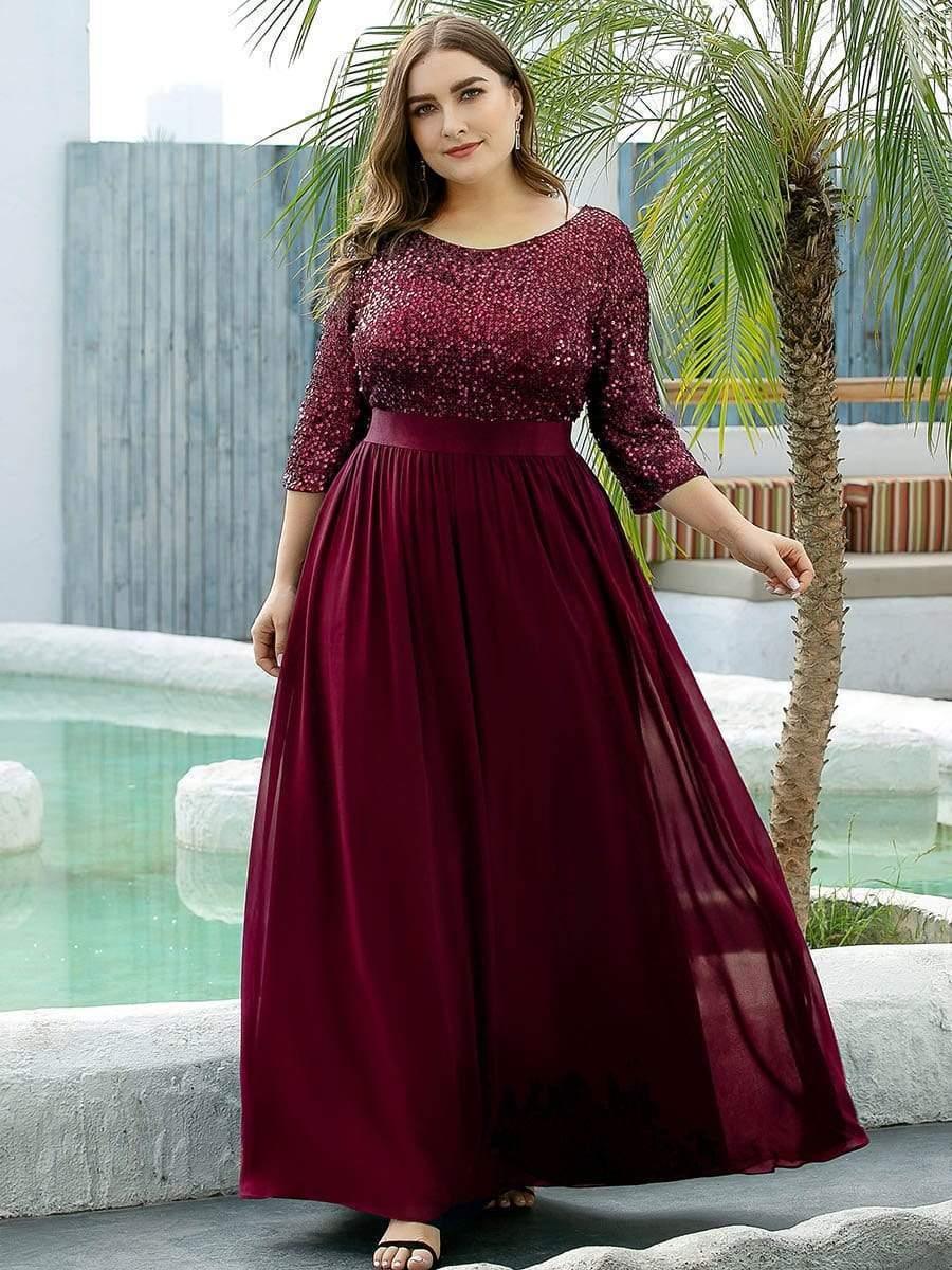 pretty FLORENCE|Plus Size Sequin 3/4 Sleeves Dresses
