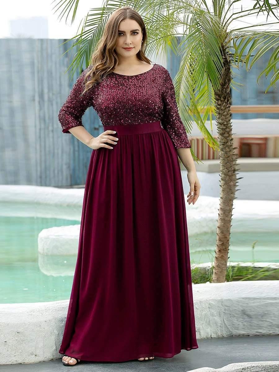 pretty FLORENCE|Plus Size Sequin 3/4 Sleeves Dresses