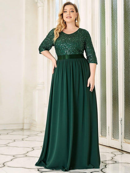 pretty FLORENCE|Plus Size Sequin 3/4 Sleeves Dresses