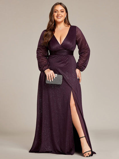 Women's Sexy Long Sleeve V-Neck Shiny Evening Dress