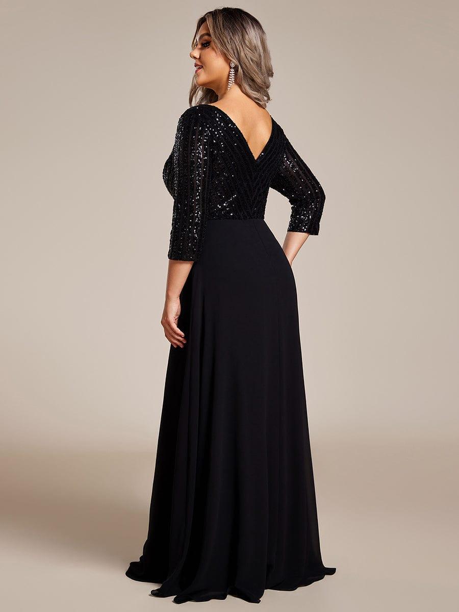 pretty LUENA|Plus Size V Neck A-Line Sequin Formal Evening Dress with Sleeve