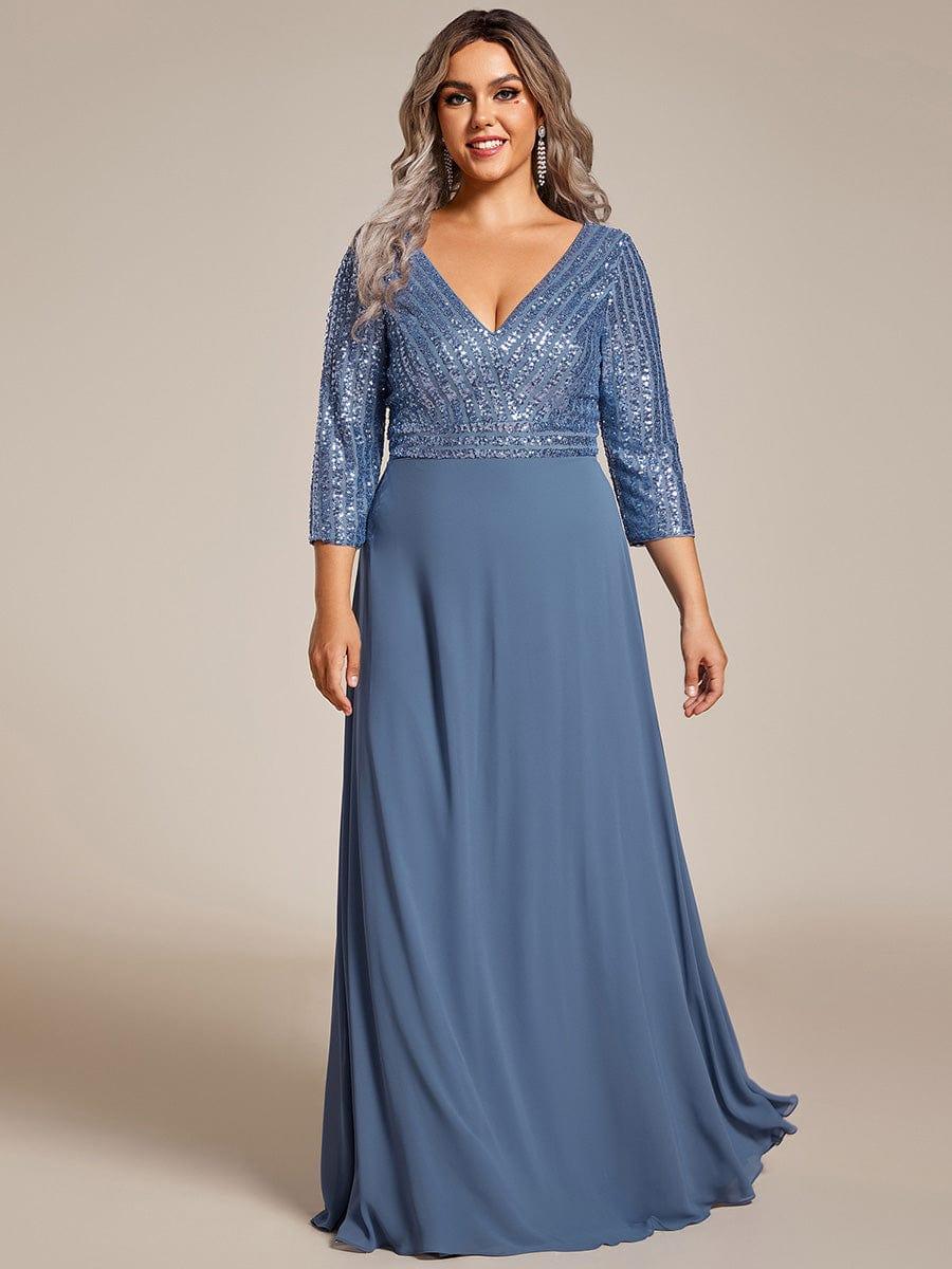 pretty LUENA|Plus Size V Neck A-Line Sequin Formal Evening Dress with Sleeve
