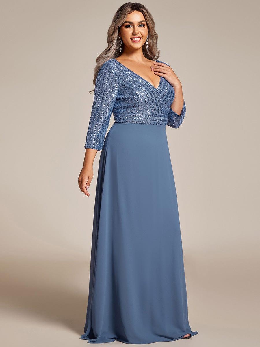 pretty LUENA|Plus Size V Neck A-Line Sequin Formal Evening Dress with Sleeve