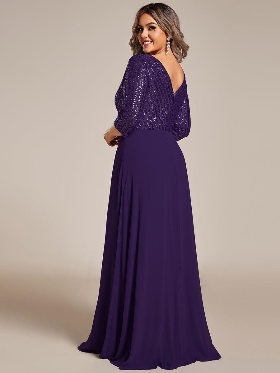pretty LUENA|Plus Size V Neck A-Line Sequin Formal Evening Dress with Sleeve