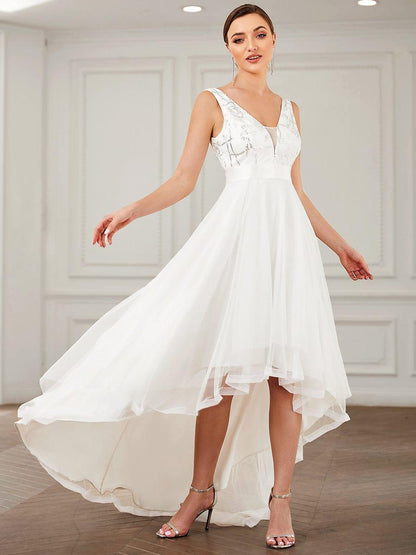 ever SASHIA|Fashion Sequin Appliques High-Low Tulle Elopement Dress for Wedding