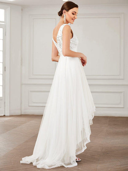 ever SASHIA|Fashion Sequin Appliques High-Low Tulle Elopement Dress for Wedding