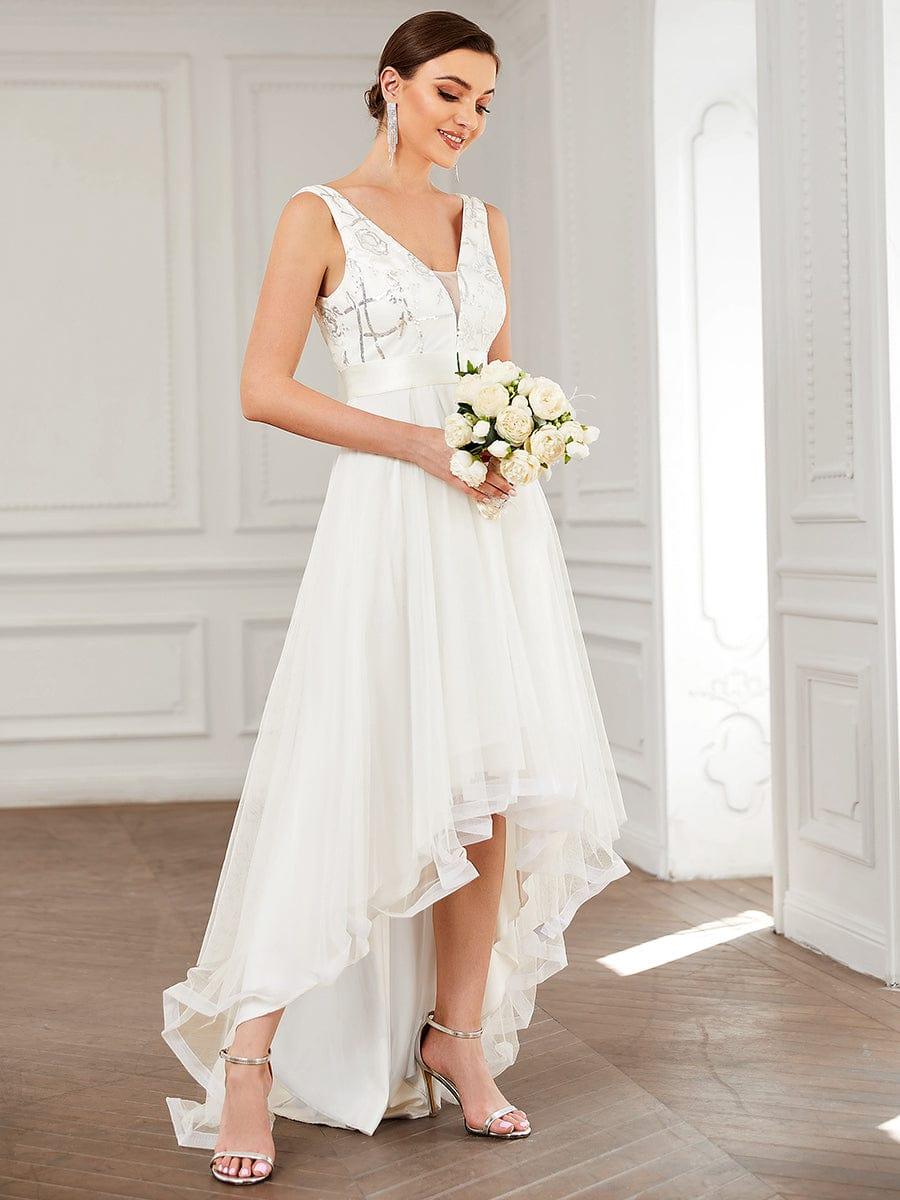 ever SASHIA|Fashion Sequin Appliques High-Low Tulle Elopement Dress for Wedding