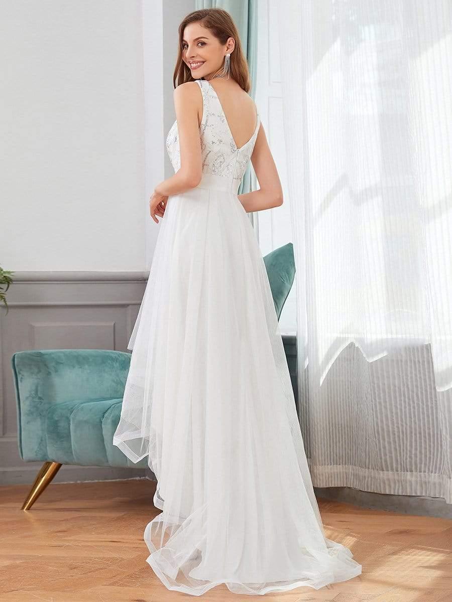 ever SASHIA|Fashion Sequin Appliques High-Low Tulle Elopement Dress for Wedding
