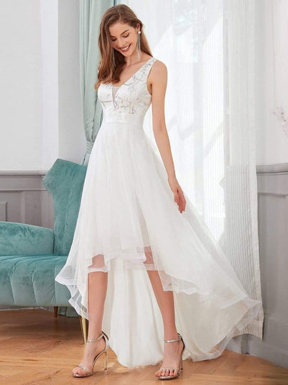 ever SASHIA|Fashion Sequin Appliques High-Low Tulle Elopement Dress for Wedding