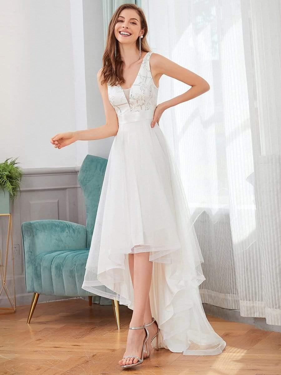 ever SASHIA|Fashion Sequin Appliques High-Low Tulle Elopement Dress for Wedding