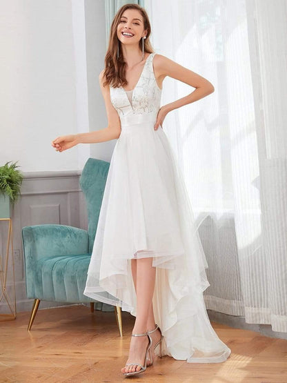 ever SASHIA|Fashion Sequin Appliques High-Low Tulle Elopement Dress for Wedding