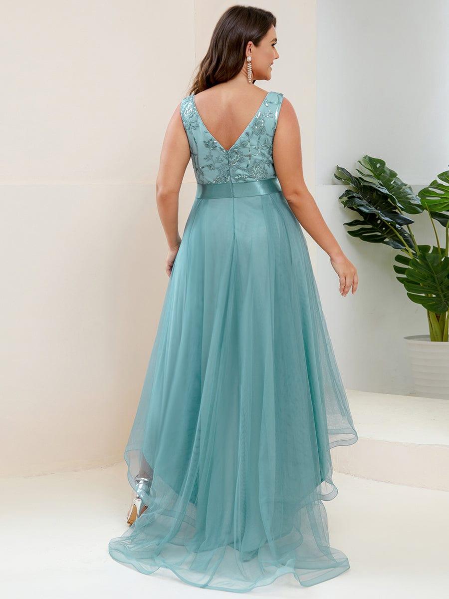 pretty SASHIA|Plus Size Sequin High-Low Deep V Neck Tulle Evening Dresses