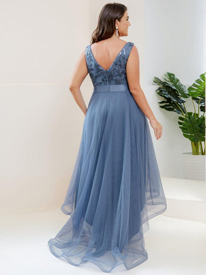pretty SASHIA|Plus Size Sequin High-Low Deep V Neck Tulle Evening Dresses