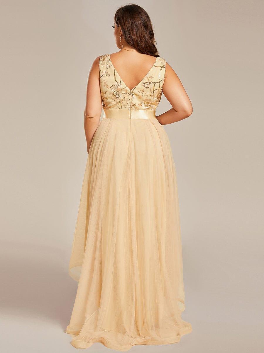 pretty SASHIA|Plus Size Sequin High-Low Deep V Neck Tulle Evening Dresses