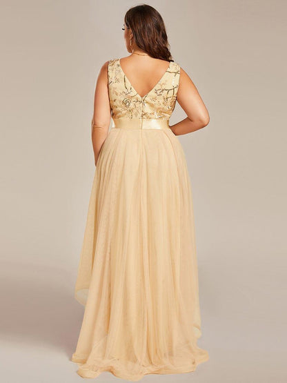 pretty SASHIA|Plus Size Sequin High-Low Deep V Neck Tulle Evening Dresses
