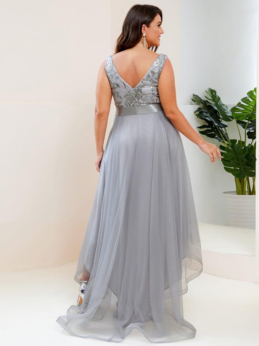 pretty SASHIA|Plus Size Sequin High-Low Deep V Neck Tulle Evening Dresses