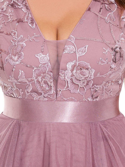 pretty SASHIA|Plus Size Sequin High-Low Deep V Neck Tulle Evening Dresses